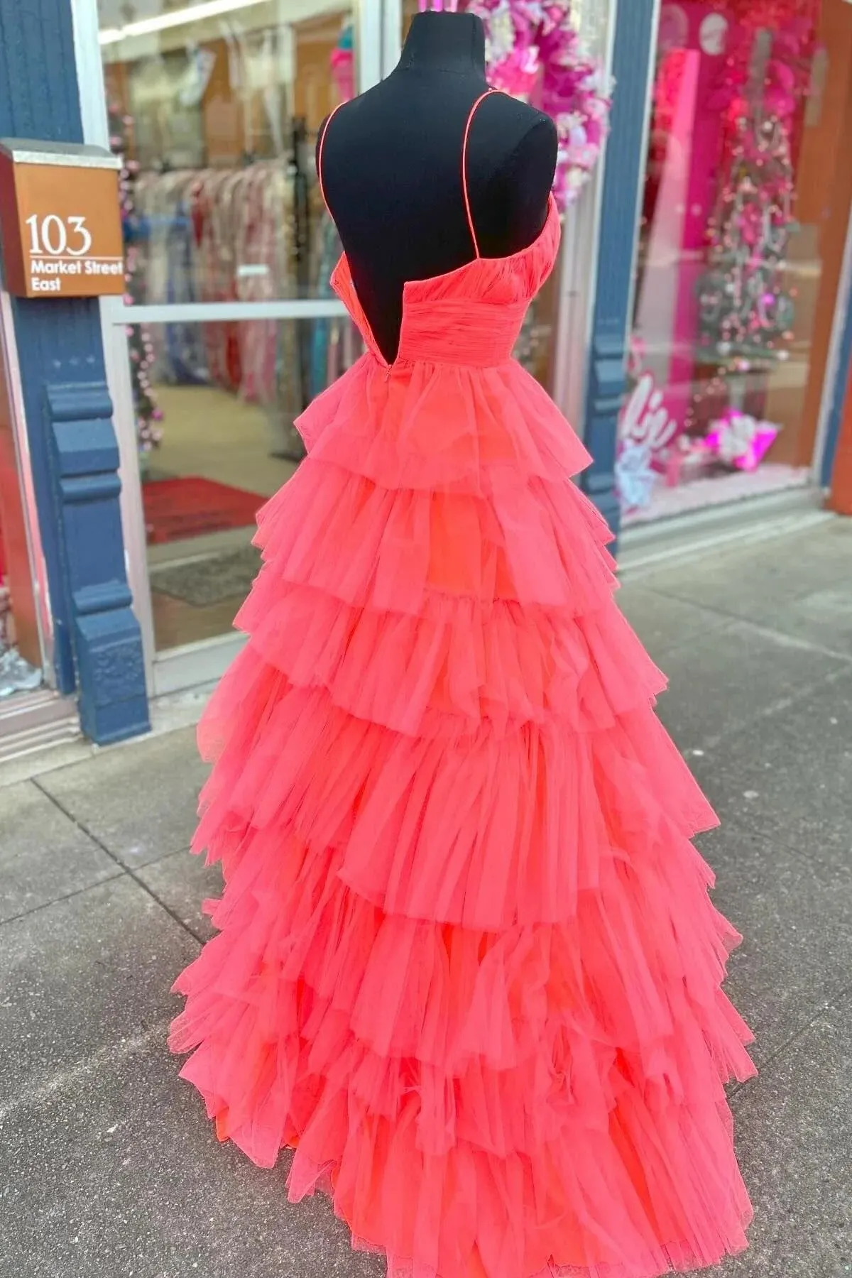 Red Layers A-line Plunging V Neck Long Prom Dress TP1267