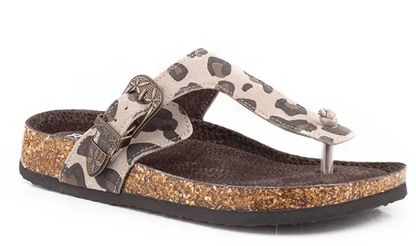 Roper Women's Helena Leopard Brown and Creme Suede Leather Thong Sandal 0607-3151