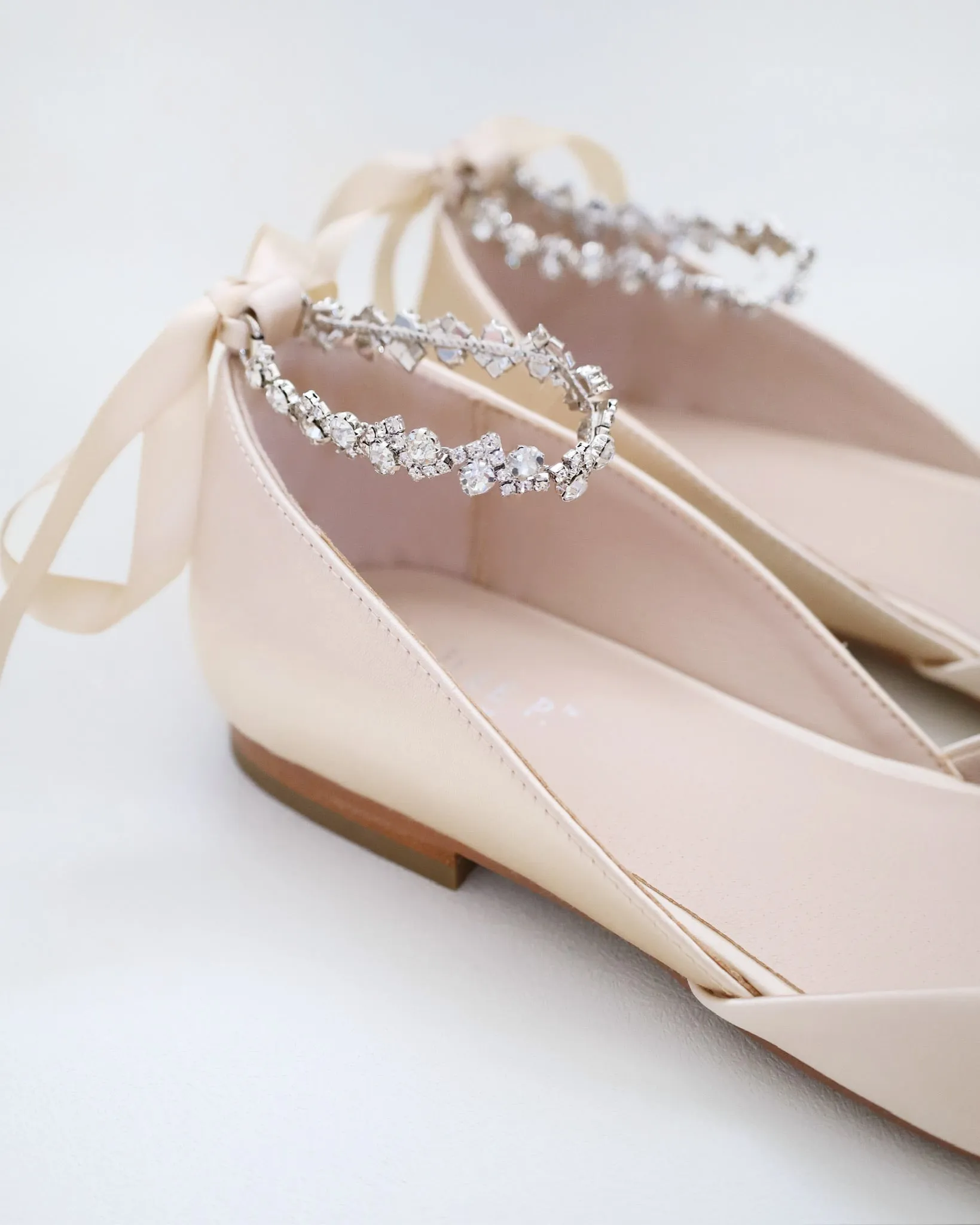 Satin Round Toe Evening Flat with Amaryllis Strap