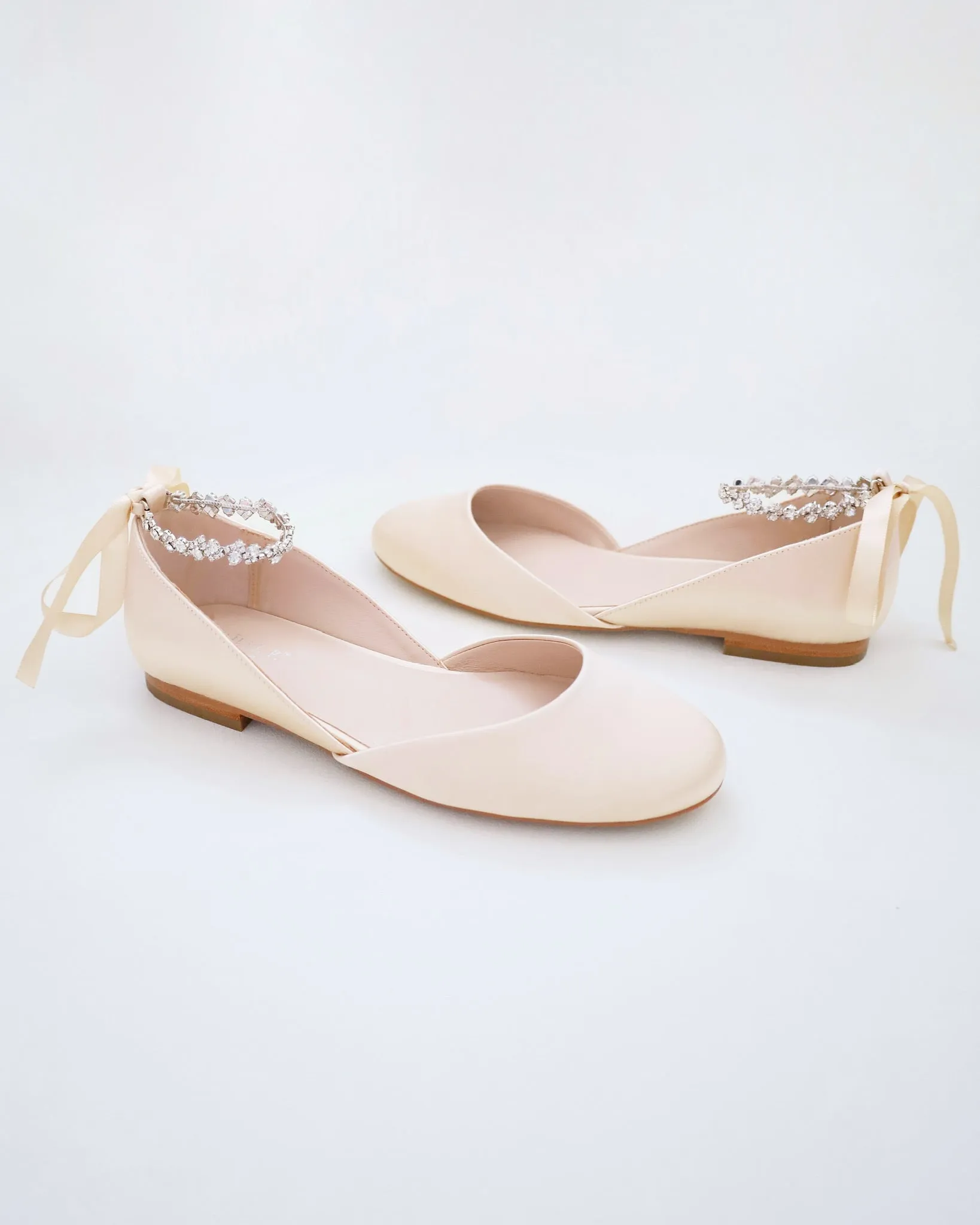 Satin Round Toe Evening Flat with Amaryllis Strap