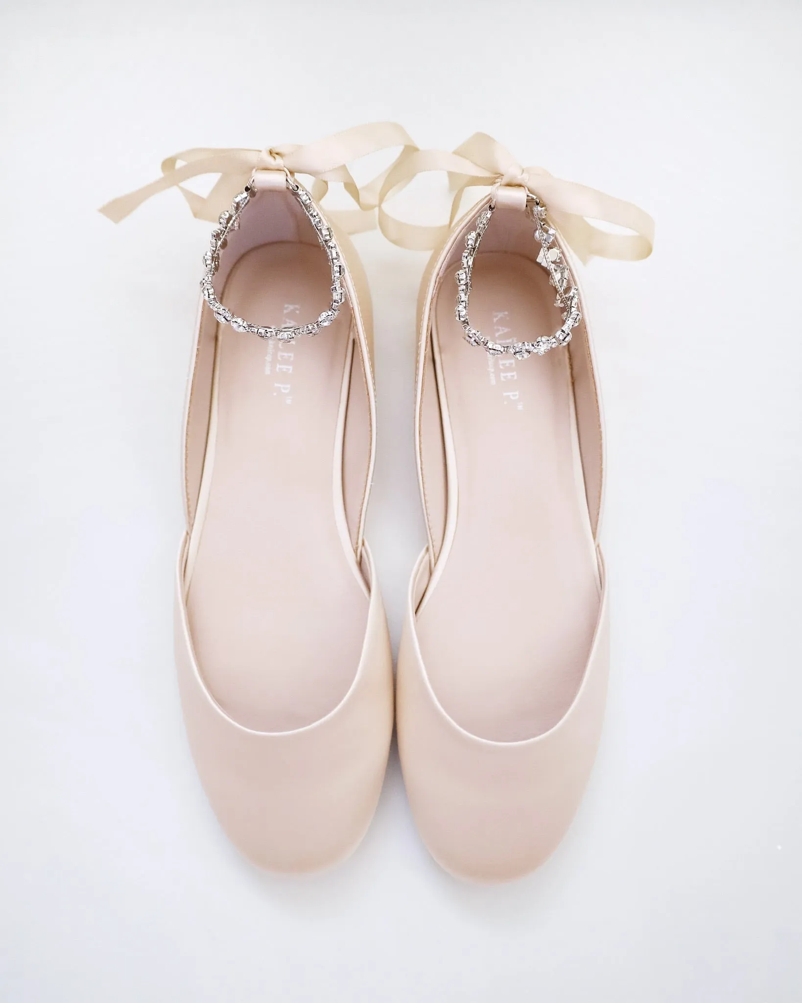 Satin Round Toe Evening Flat with Amaryllis Strap