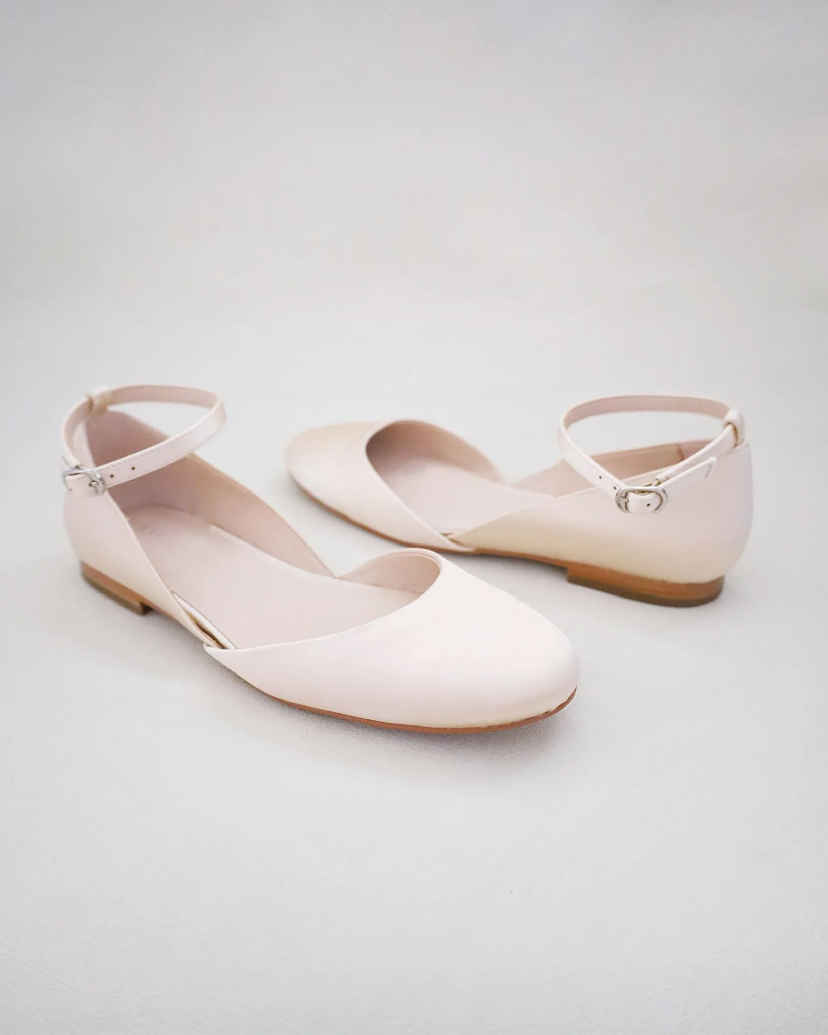 Satin Round Toe Evening Flat with Ankle Strap