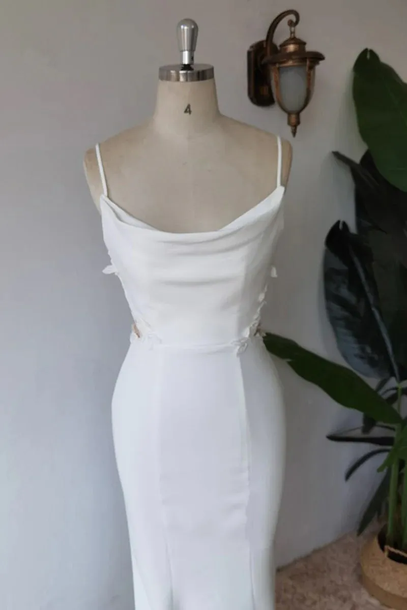 Simple Spaghetti Straps Satin Mermaid Ivory Wedding Dress Bridal Gown TN382