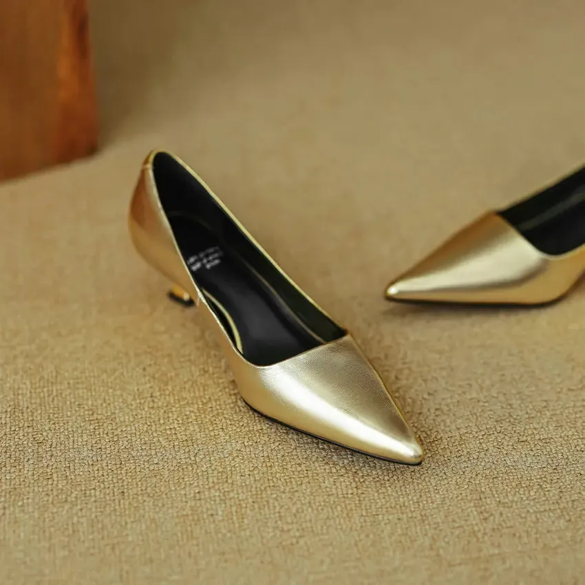 Thin Heels Pointed Toe Leather Pumps Shoes