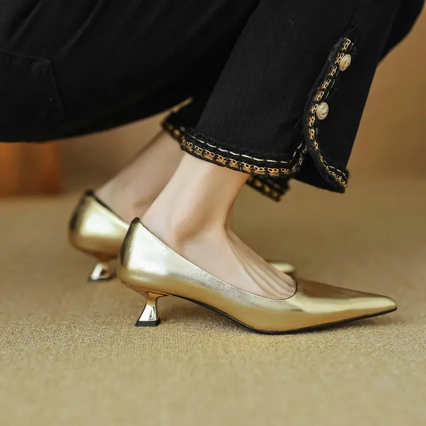 Thin Heels Pointed Toe Leather Pumps Shoes