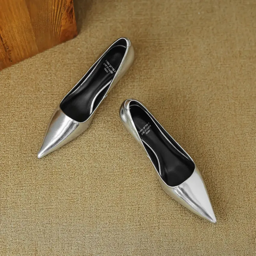 Thin Heels Pointed Toe Leather Pumps Shoes