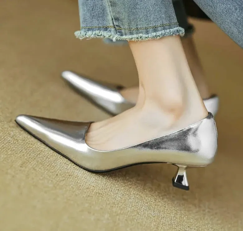 Thin Heels Pointed Toe Leather Pumps Shoes