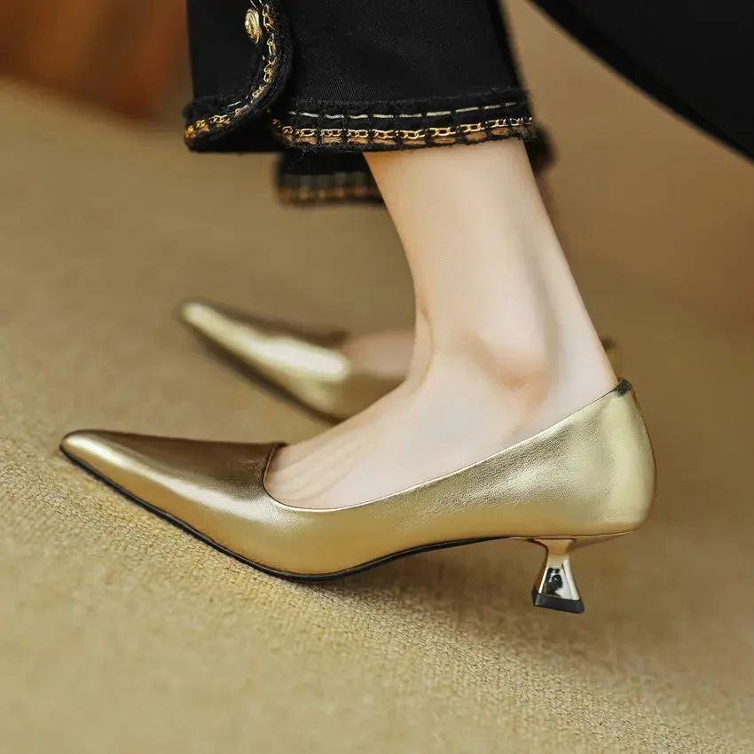 Thin Heels Pointed Toe Leather Pumps Shoes