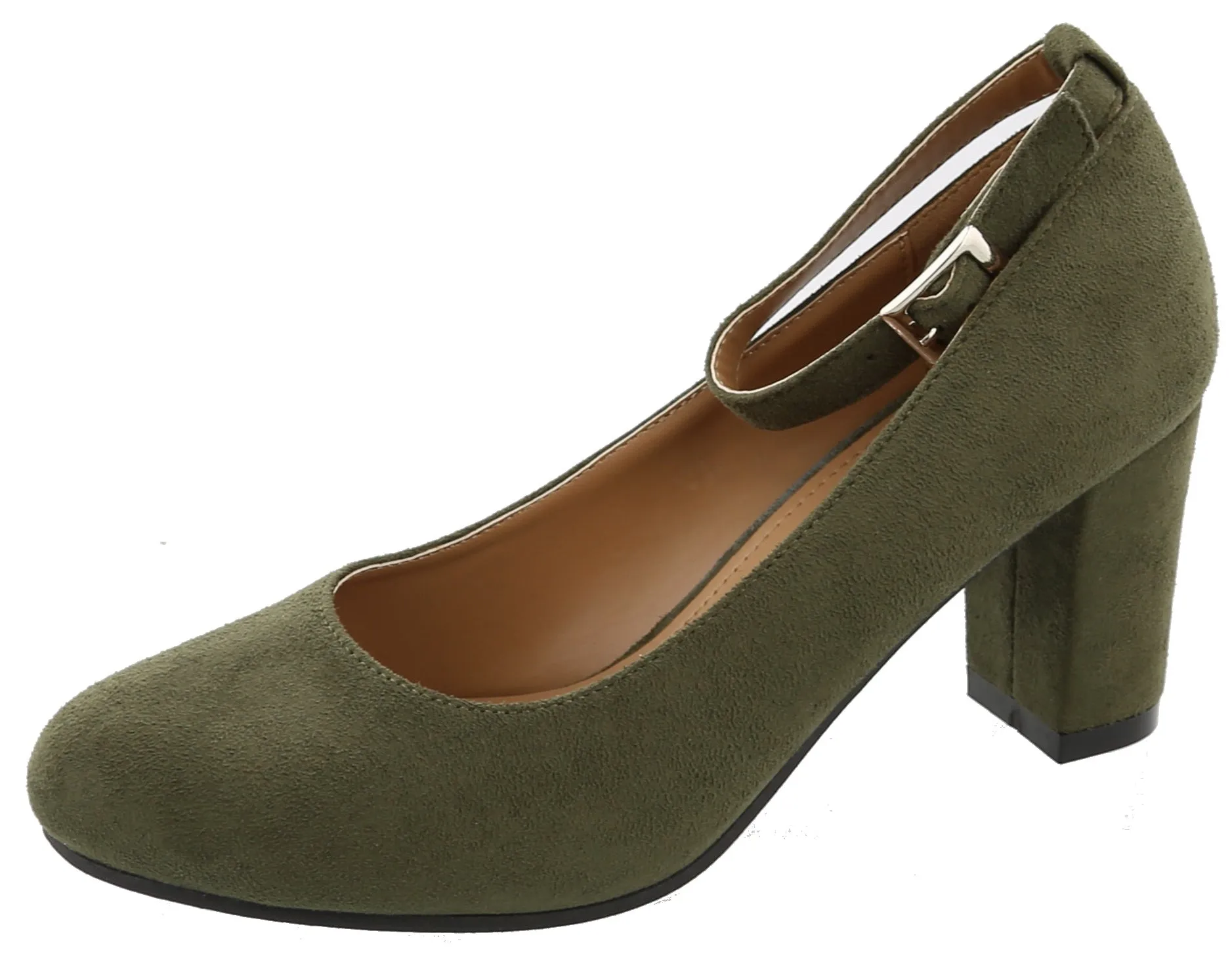 Top Moda Women's Ankle Strappy Closed Round Toe Chunky Stacked Block Heel