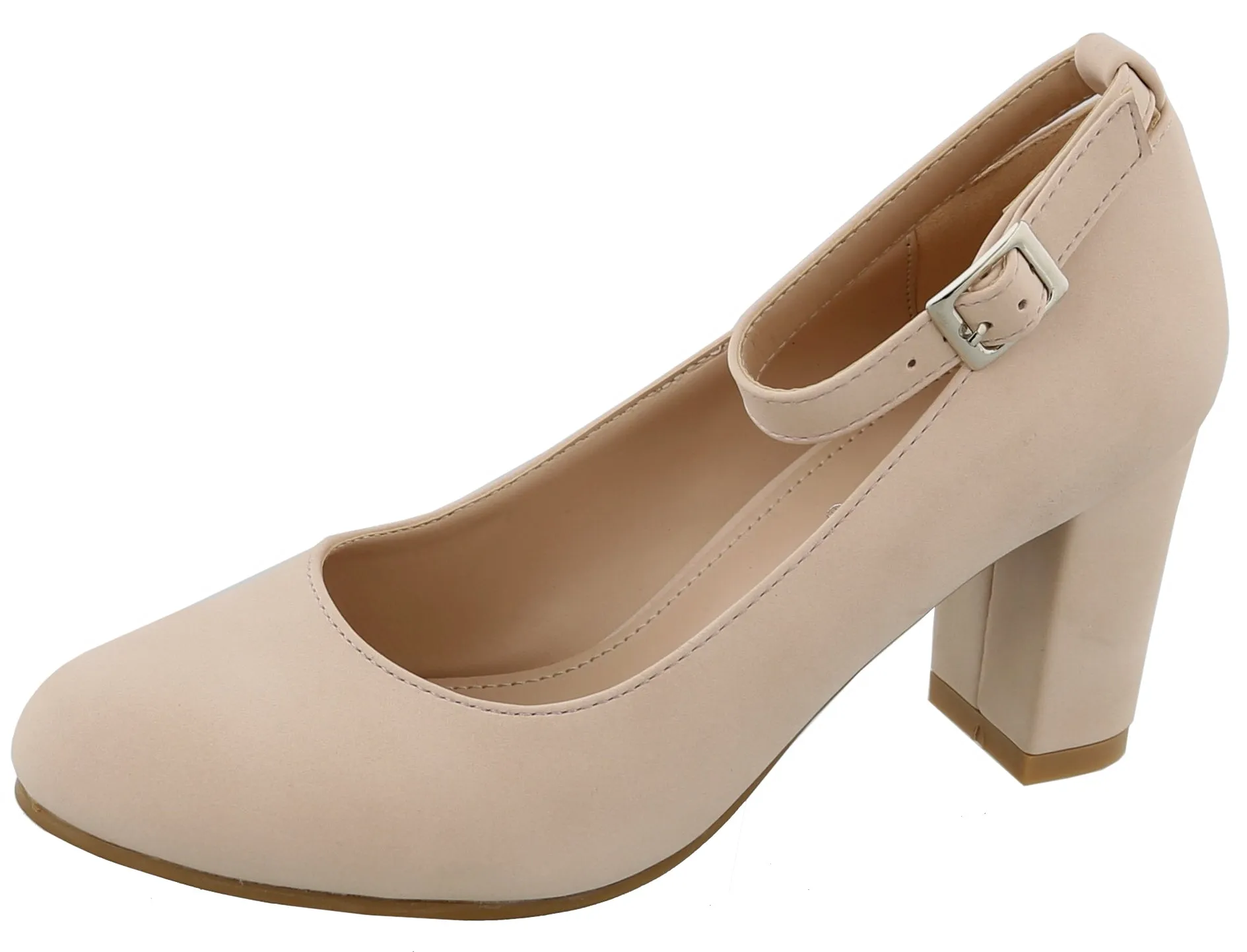 Top Moda Women's Ankle Strappy Closed Round Toe Chunky Stacked Block Heel