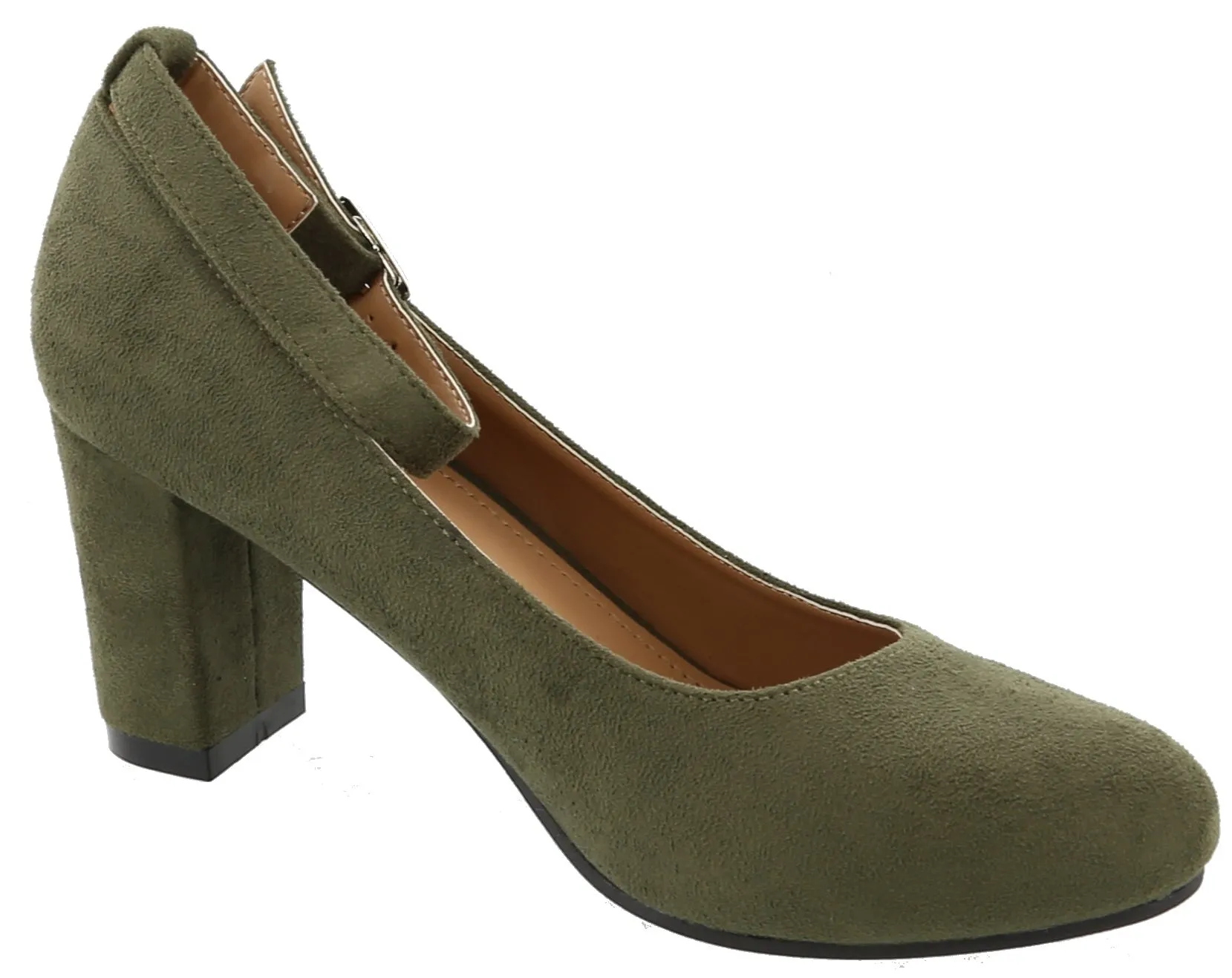 Top Moda Women's Ankle Strappy Closed Round Toe Chunky Stacked Block Heel