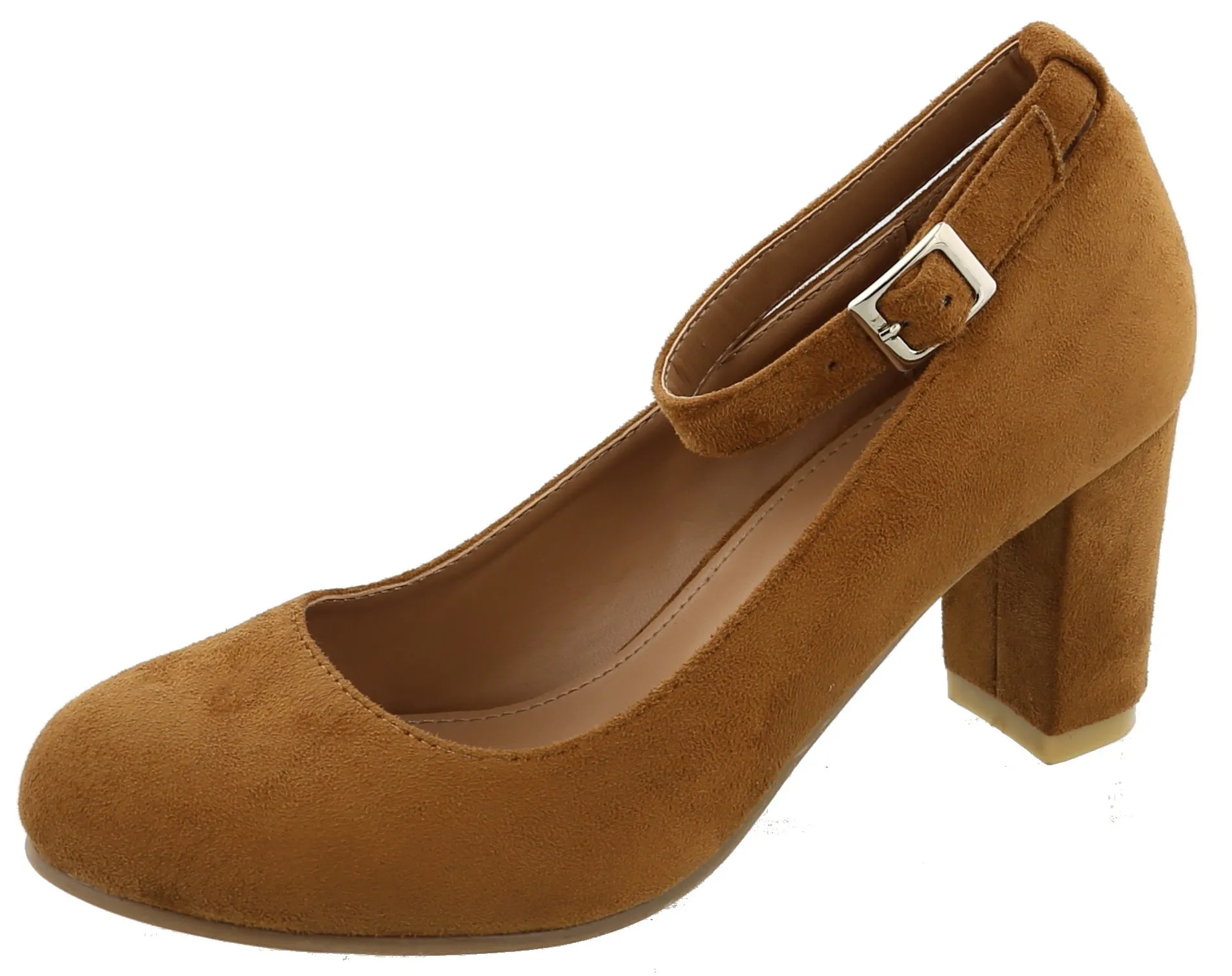 Top Moda Women's Ankle Strappy Closed Round Toe Chunky Stacked Block Heel