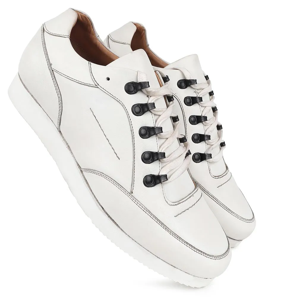 White Classic Lightweight Sneakers With Metal Rivets