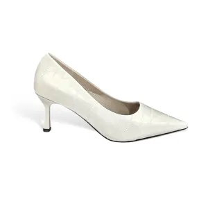White Textured Calfskin Pointed-Toe Heels